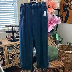 NWT GAP Dark Indigo 365 High Rise UltraSoft Denim Pleated Trouser Pants